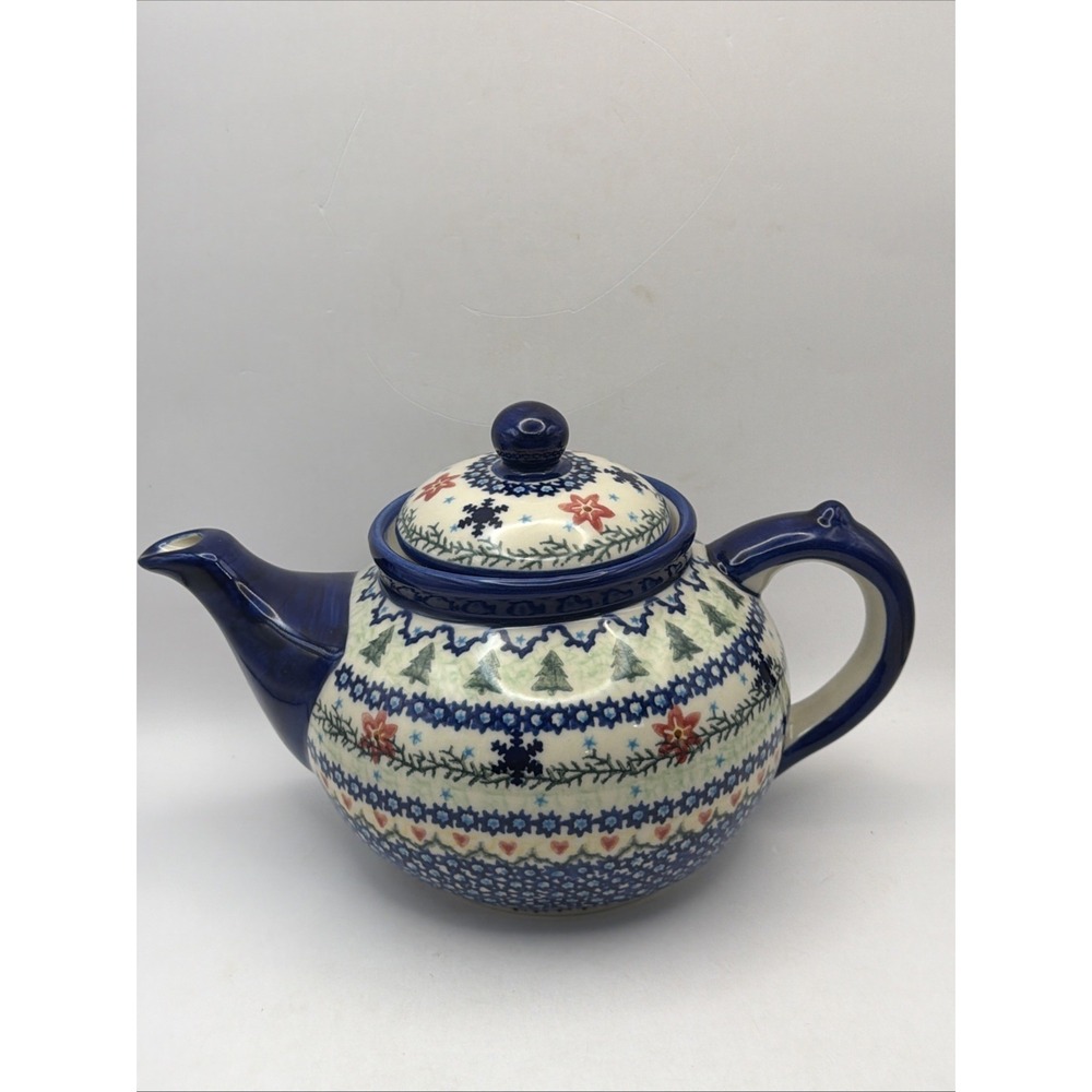 Vena Polish Pottery Teapot Poinsettia & Trees The Artisan Table Ewa Baran